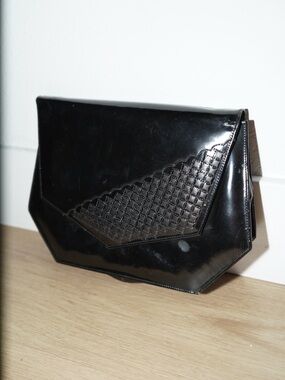Vintage Black Patent Leather Geometric Clutch